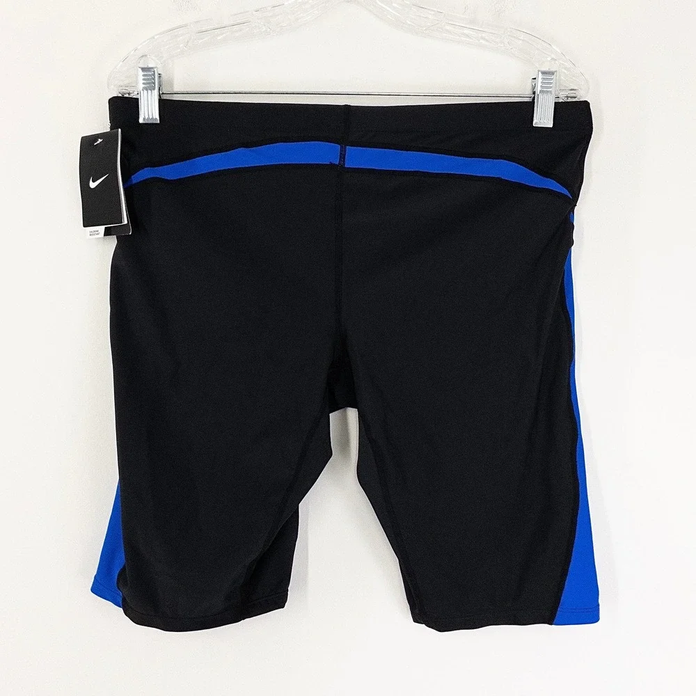 Nike Swim Jammer Shorts Men's 38 Black‎ Blue Chlorine Resistant Swim Trunks NWT